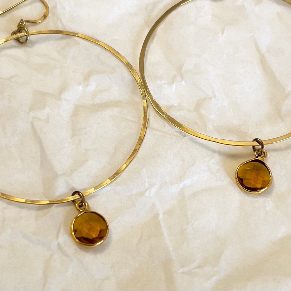 Gold Citrine Circular Earrings. Statement Earring… - image 3